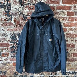 Carhartt Jacket Mens Large Black Rockford Rain Defender Windbreaker Full Zip